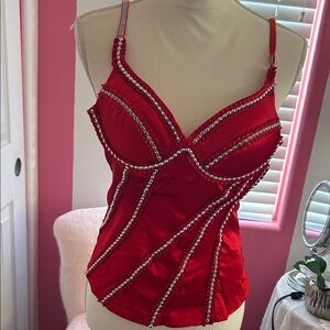 Red Beaded Camisole Top adjustable straps